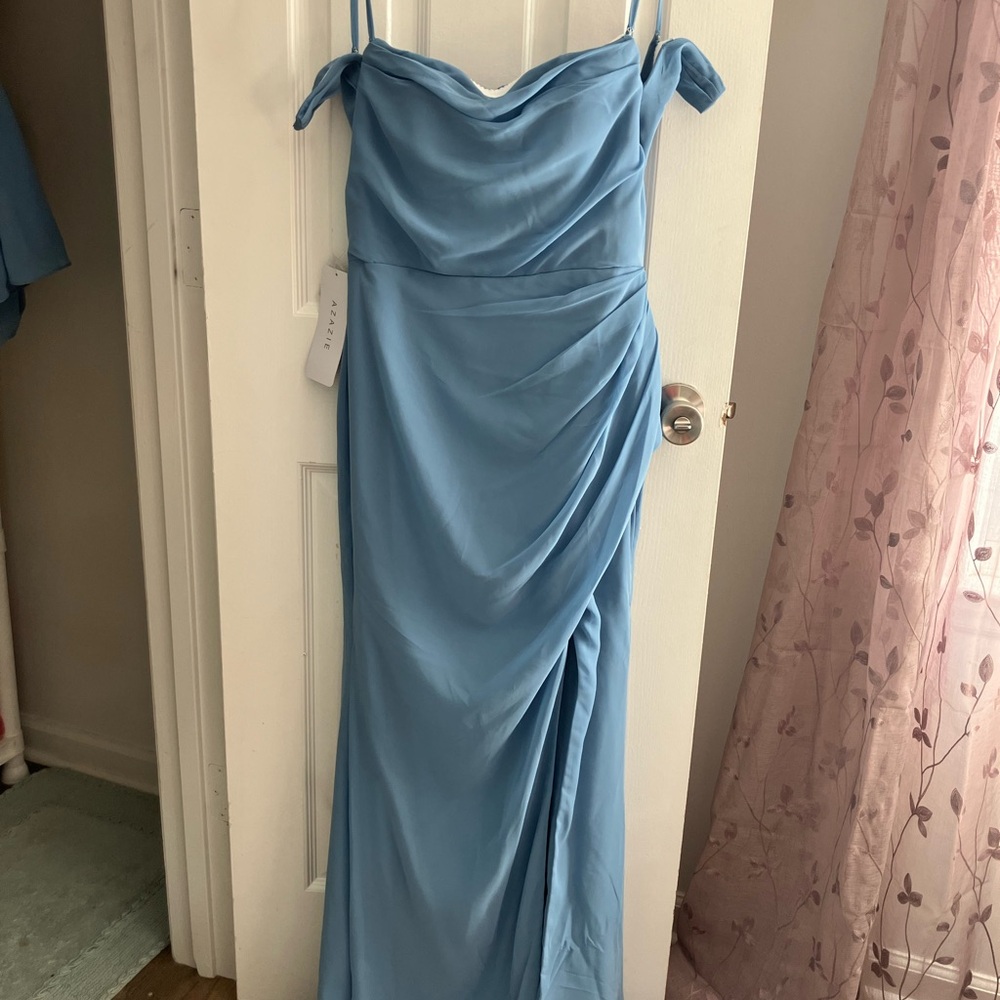 Azazie Light Blue Draped Wedding Dress
